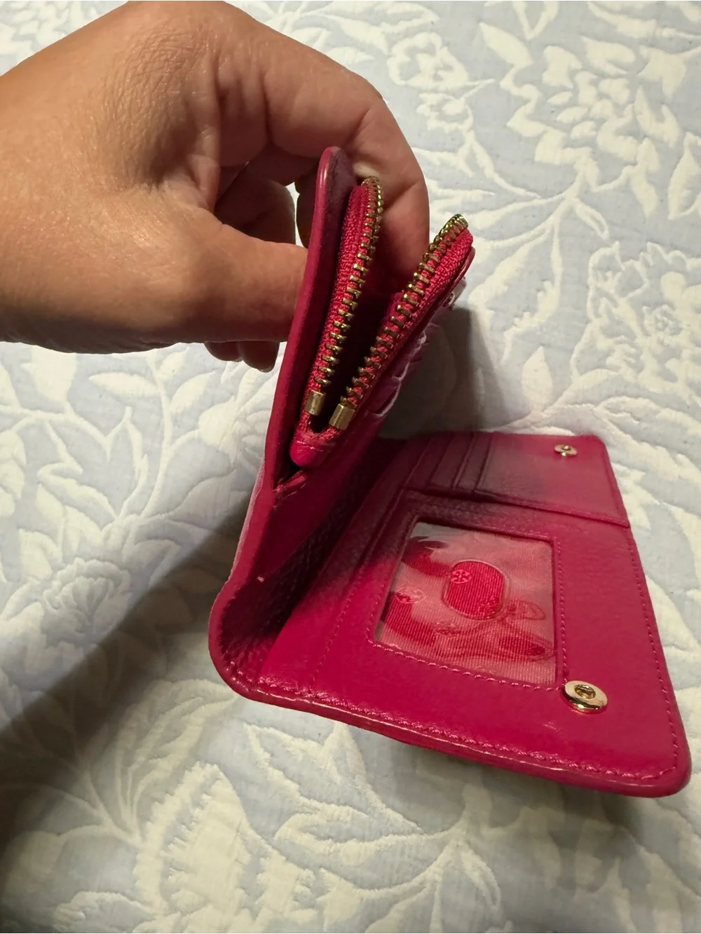 Tory Burch Hot Pink Pebbled Leather Continental Wallet
